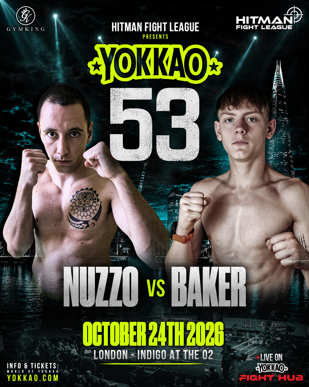 YOKKAO 53 Muay Thai — Emanuele Nuzzo vs Alfie Baker matchup poster