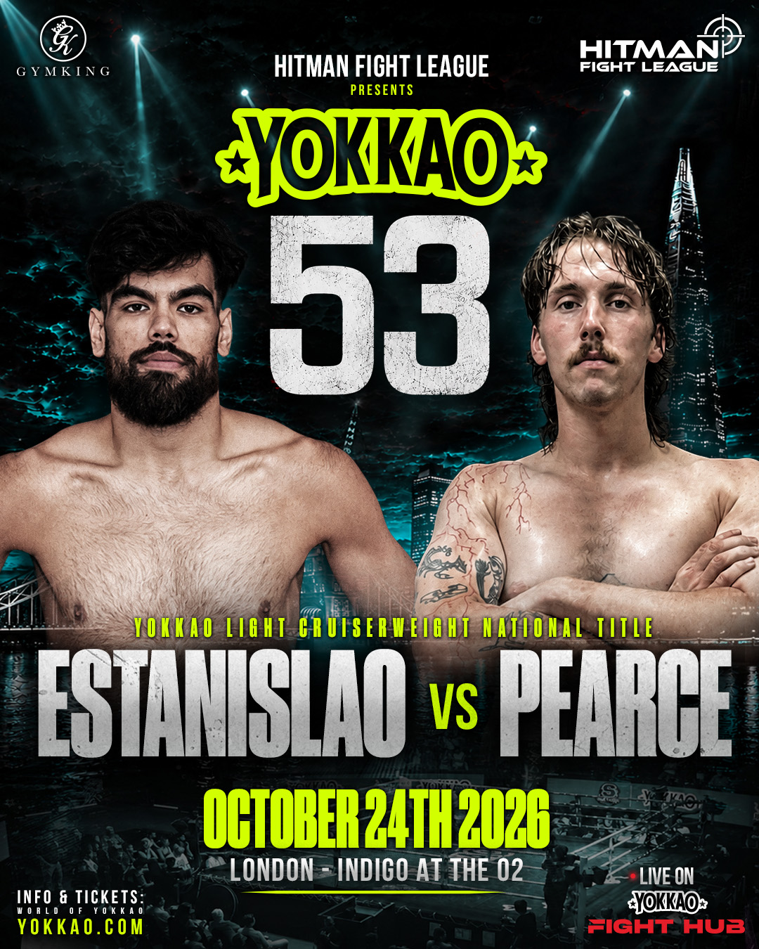 YOKKAO 53 Muay Thai — Charlie Pearce vs Elijah Rodriguess matchup poster