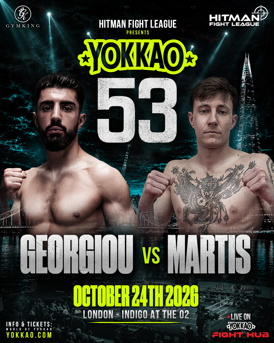 YOKKAO 53 Muay Thai — Lerenzo Martis vs Makis Georgiou matchup poster