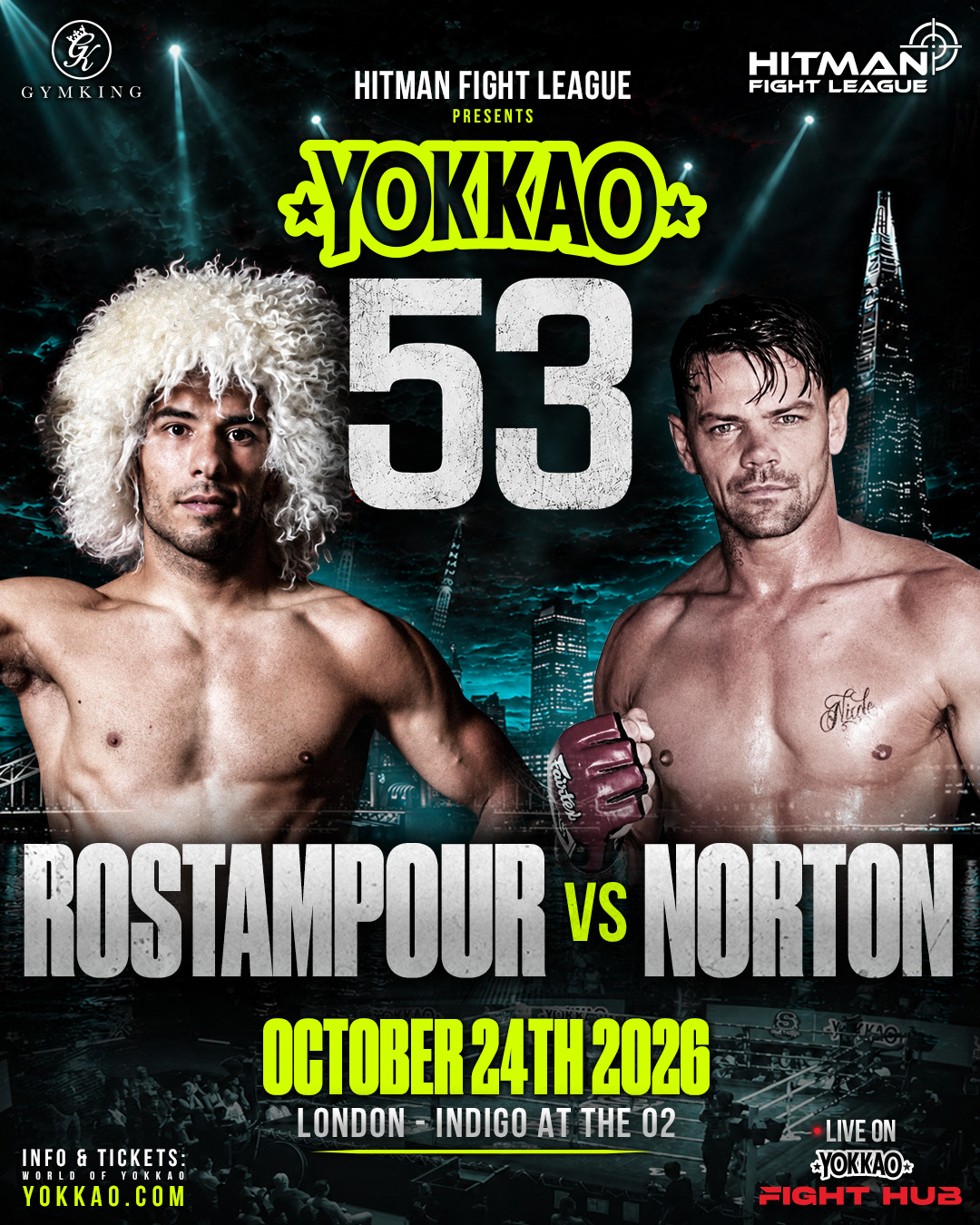 YOKKAO 53 Muay Thai — Frank Norton vs Mostafa Rostampour matchup poster