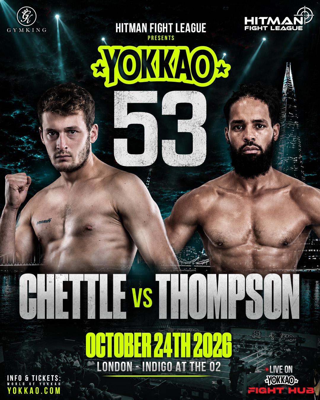YOKKAO 53 Muay Thai — Kory Chettle vs Kave Thompson matchup poster