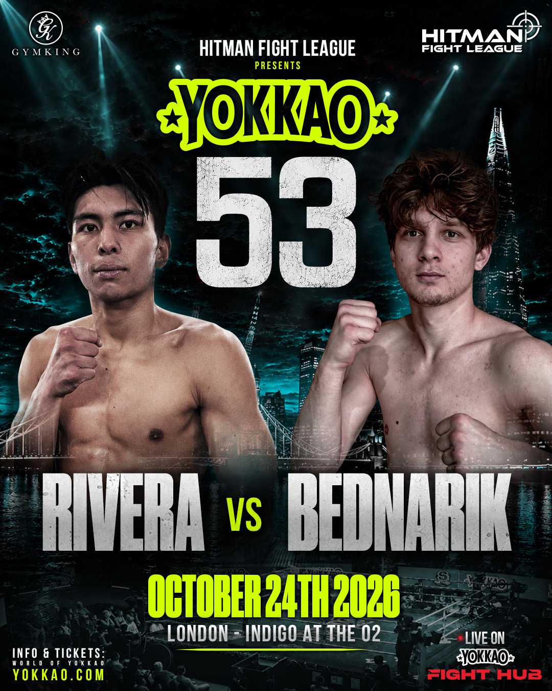 YOKKAO 53 Muay Thai — Peter Bednarik vs Jed Rivera matchup poster